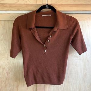Everlane Brown Ribbed Polo Top
